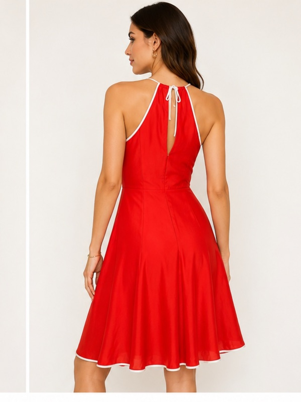 Girls From Savoy 100% Silk Red Fit & Flare Dress White Trim Siz 4 Cocktail Party - Picture 11 of 11